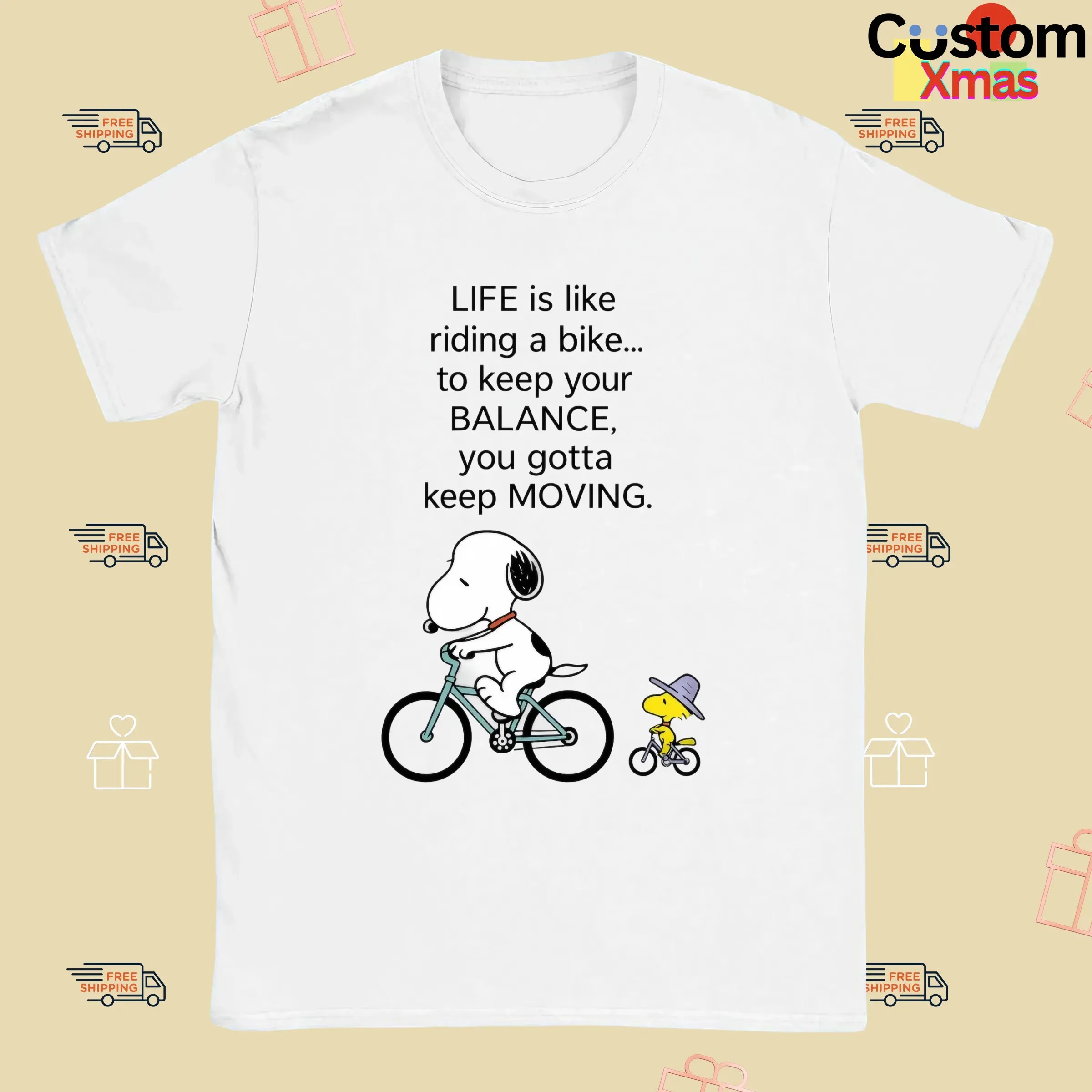 Snoopy And Woodstock Life Is Like Riding A Bike To Keep Your Balance You Gotta Keep Moving T Shirt