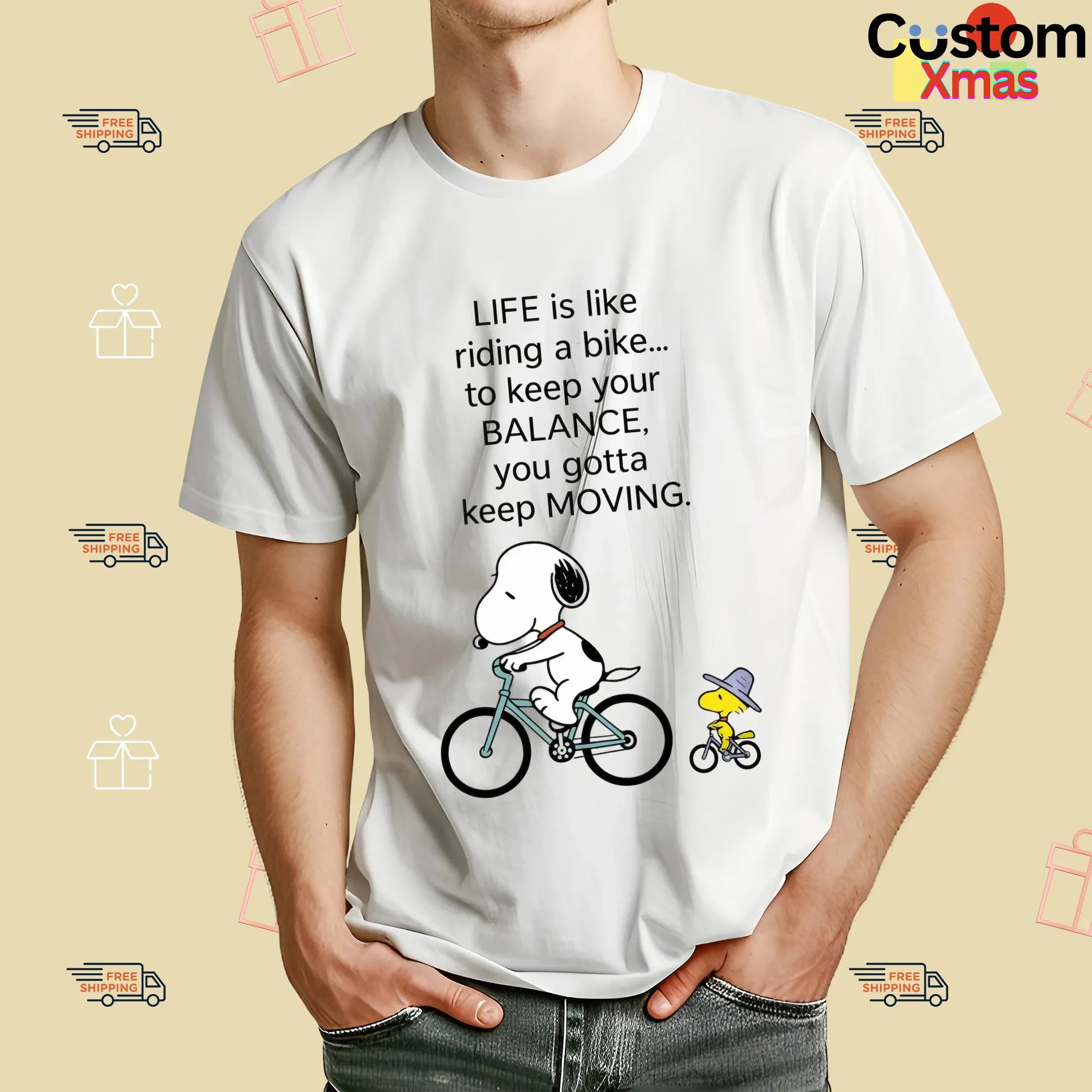 Snoopy And Woodstock Life Is Like Riding A Bike To Keep Your Balance You Gotta Keep Moving T Shirt