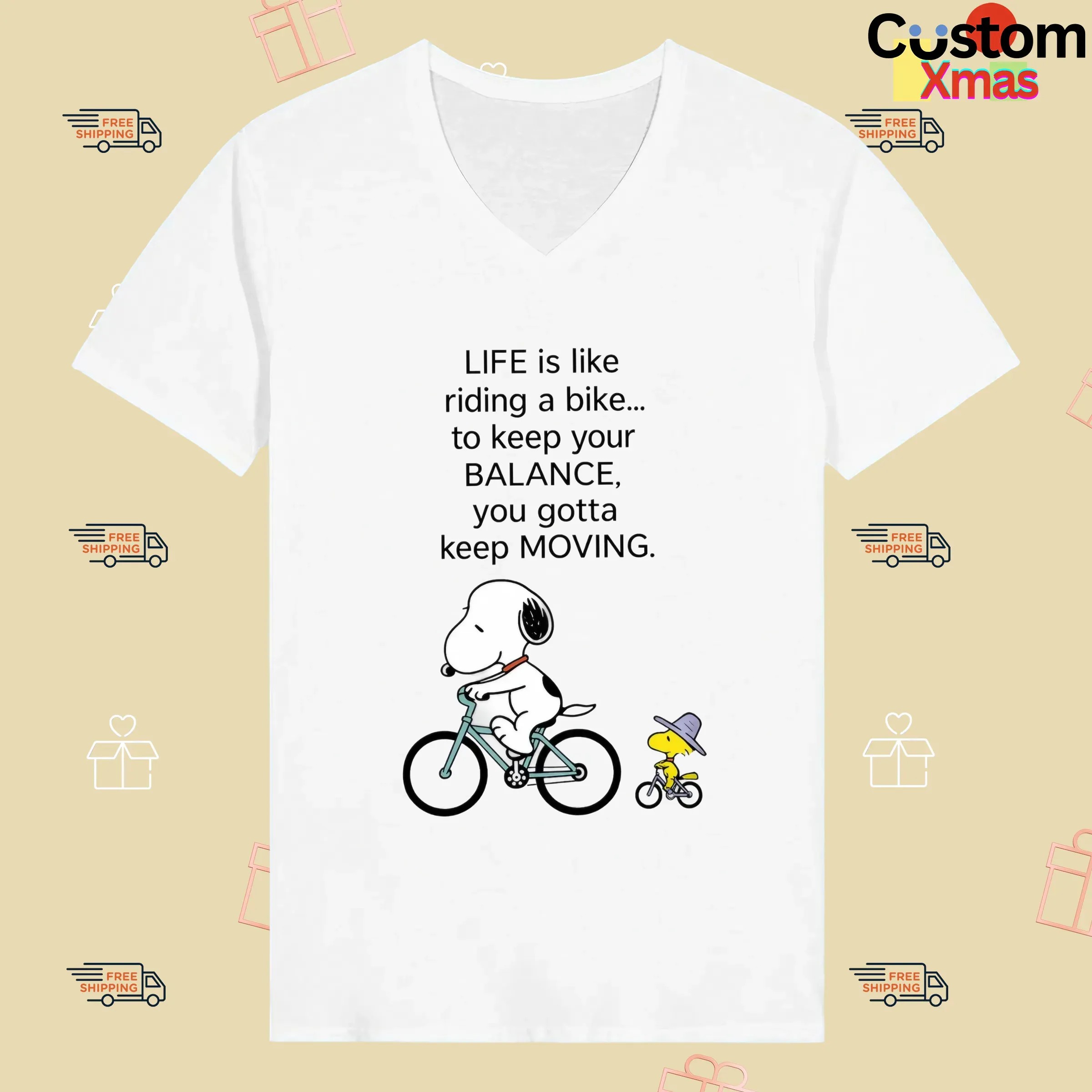 Snoopy And Woodstock Life Is Like Riding A Bike To Keep Your Balance You Gotta Keep Moving T Shirt