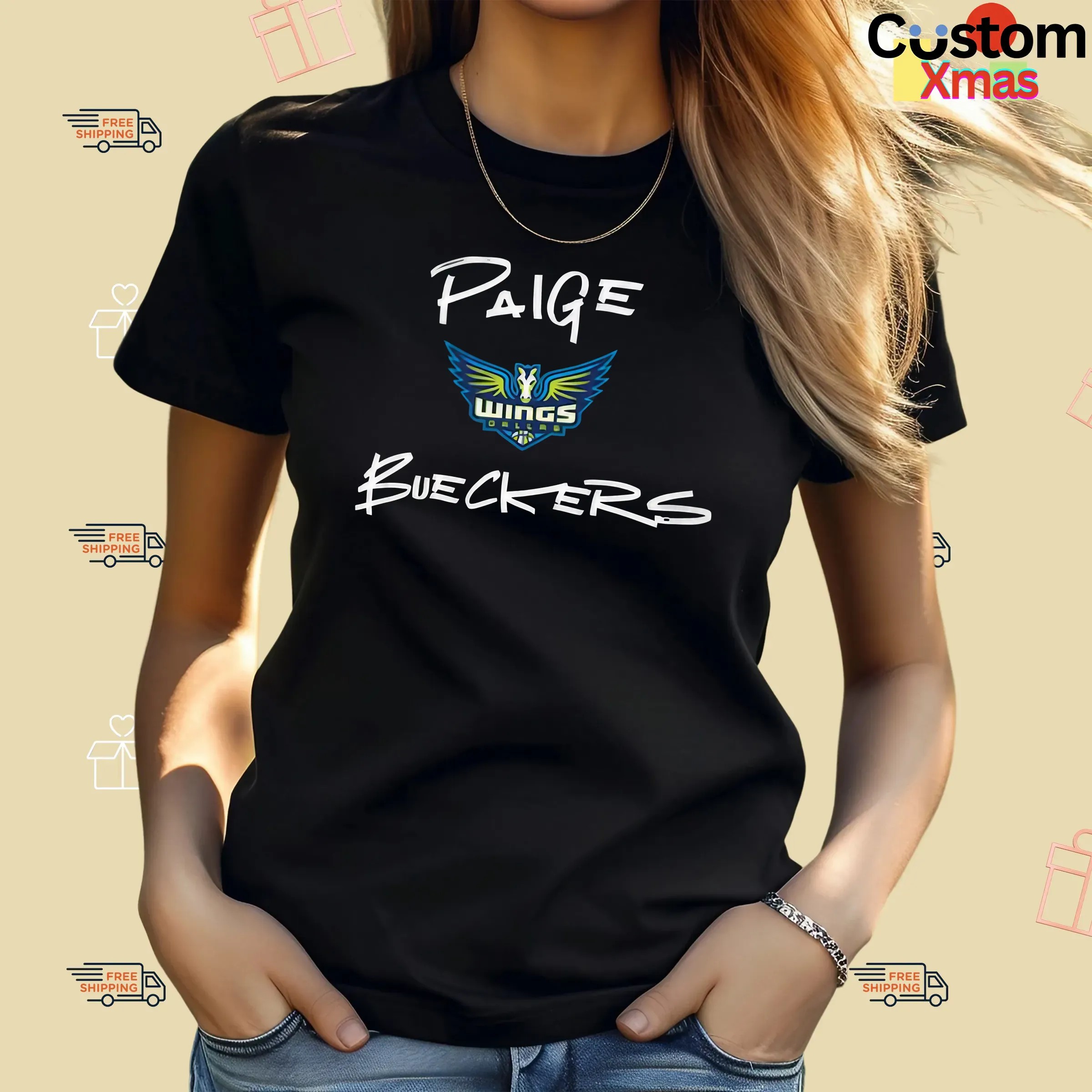 Dallas Wings Paige Bueckers round21 Black 2025 WNBA Draft Name Number T Shirt