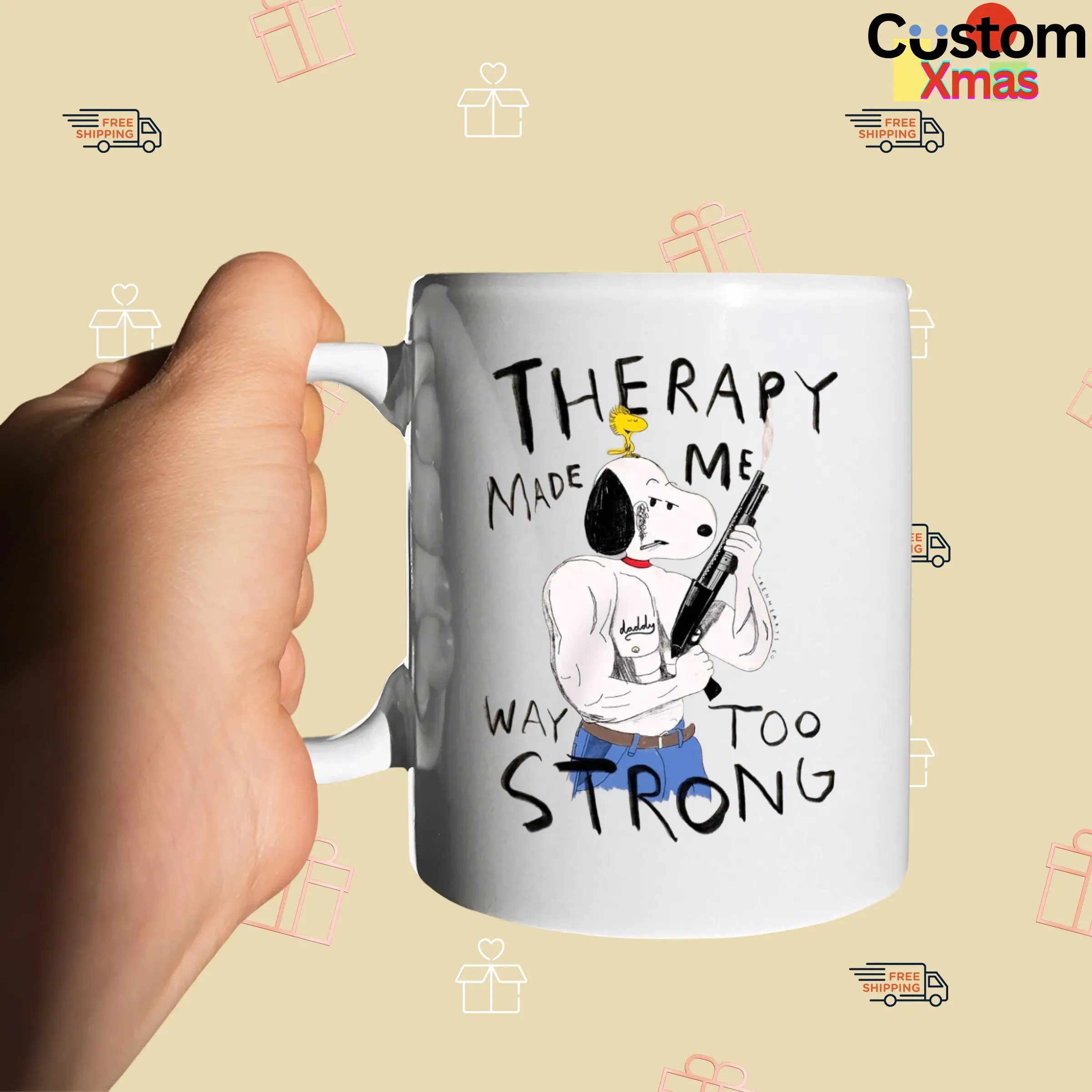 Snoopy And Woodstock Therapy Made Me Way Too Strong Meme T Shirt
