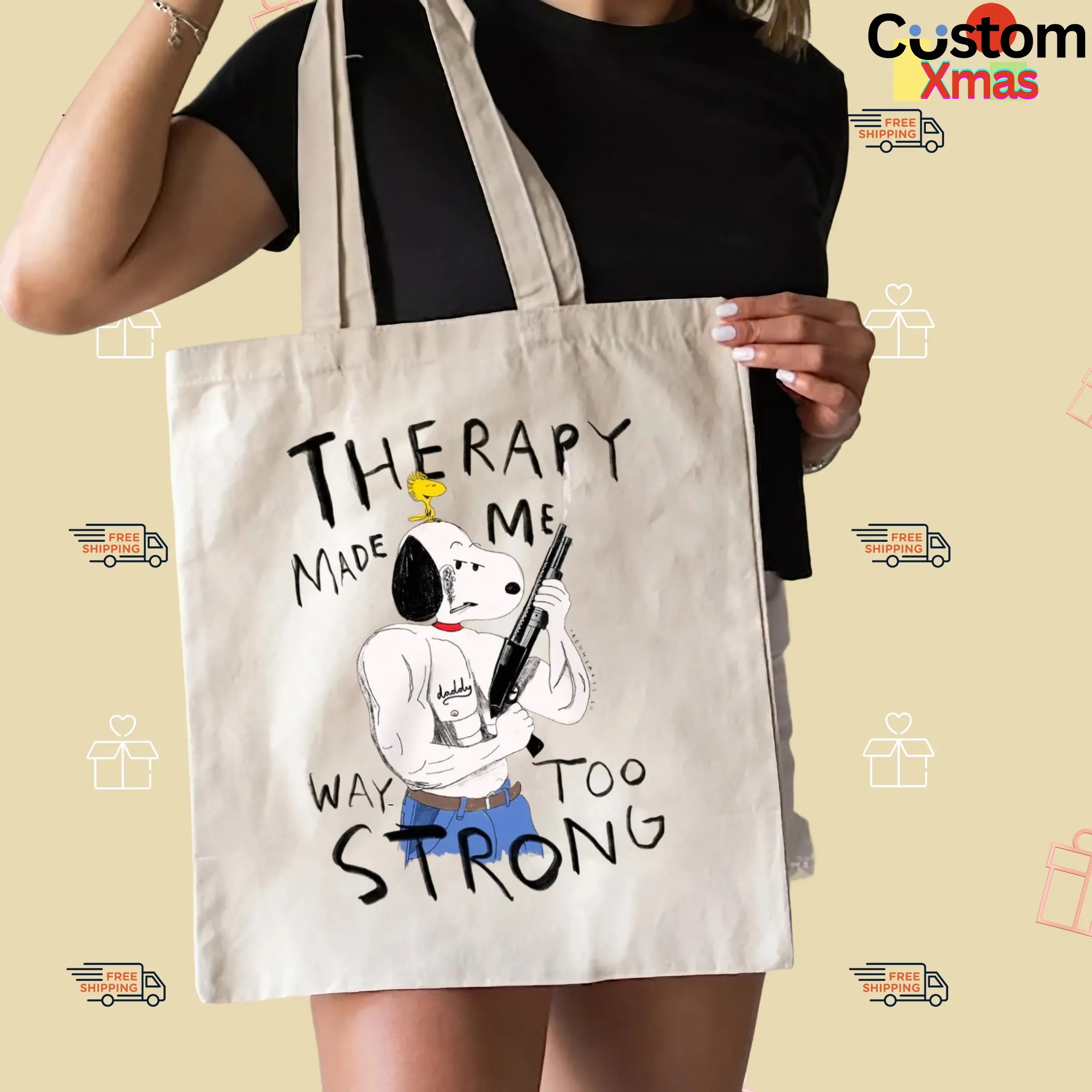 Snoopy And Woodstock Therapy Made Me Way Too Strong Meme T Shirt