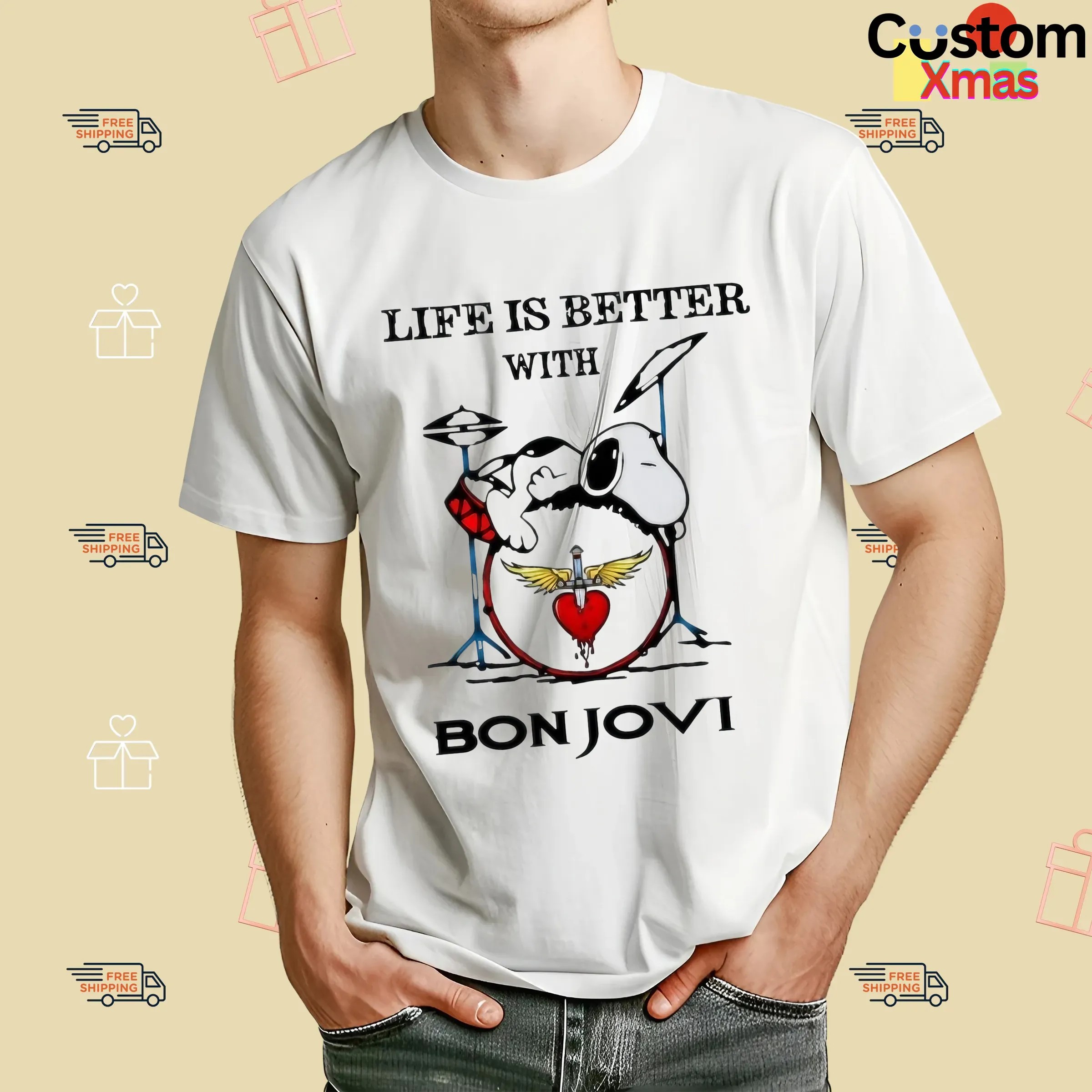 Snoopy The Peanuts Life If Better With Bon Jovi T Shirt