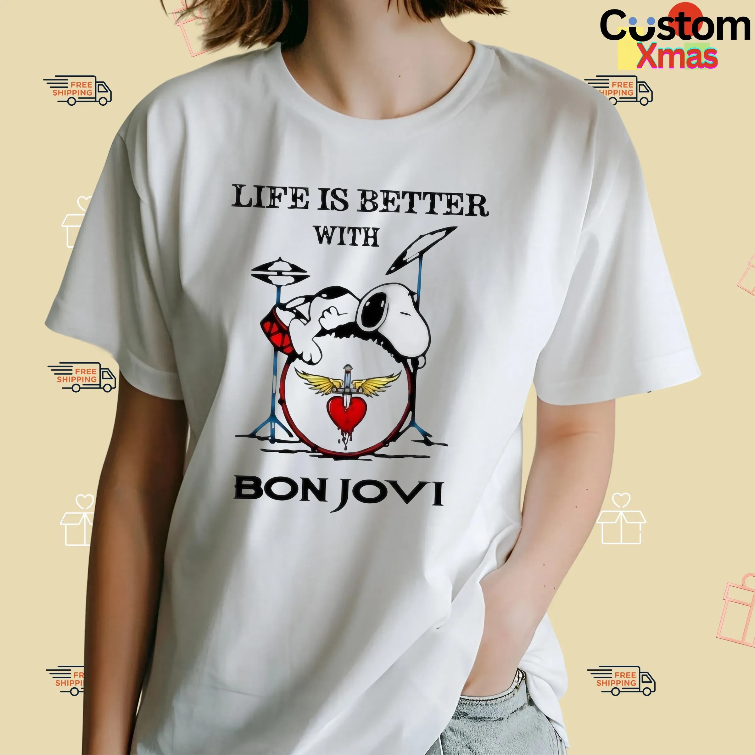 Snoopy The Peanuts Life If Better With Bon Jovi T Shirt