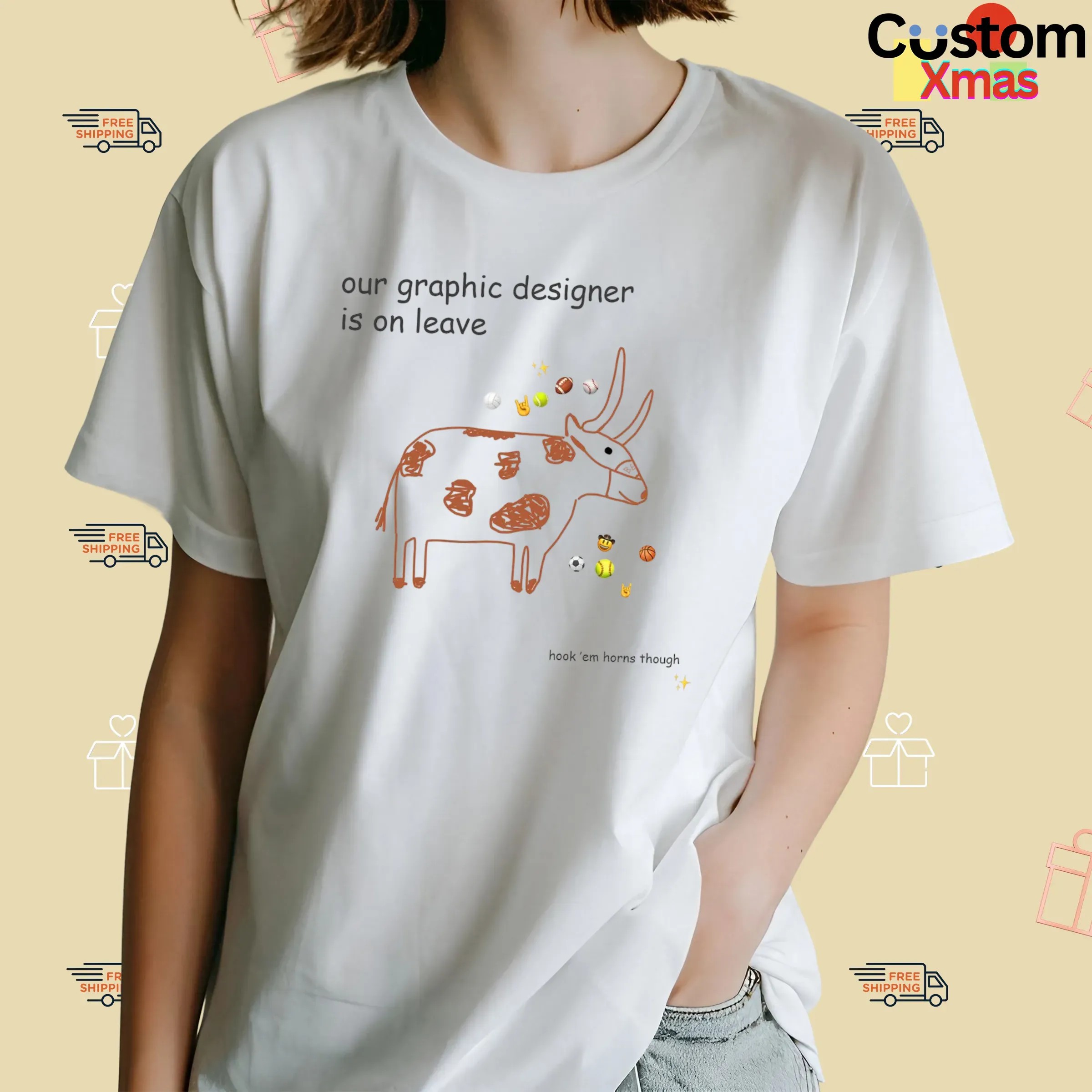 Texas Longhorns Our Graphic Designer Is On Leave 2025 Hook 'em Horns Though T Shirt